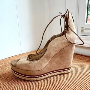 Sam Edelman Harriet Suede Wedge Platform Sandals 9 Beige Camel Espadrille